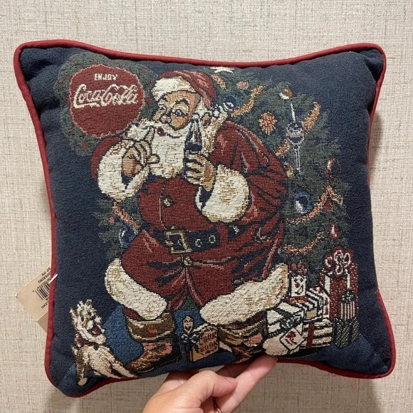 NWT Vintage Coca Cola Christmas Pillow Tapestry Santa Whisper Coke 12.5” NOS - Picture 1 of 6